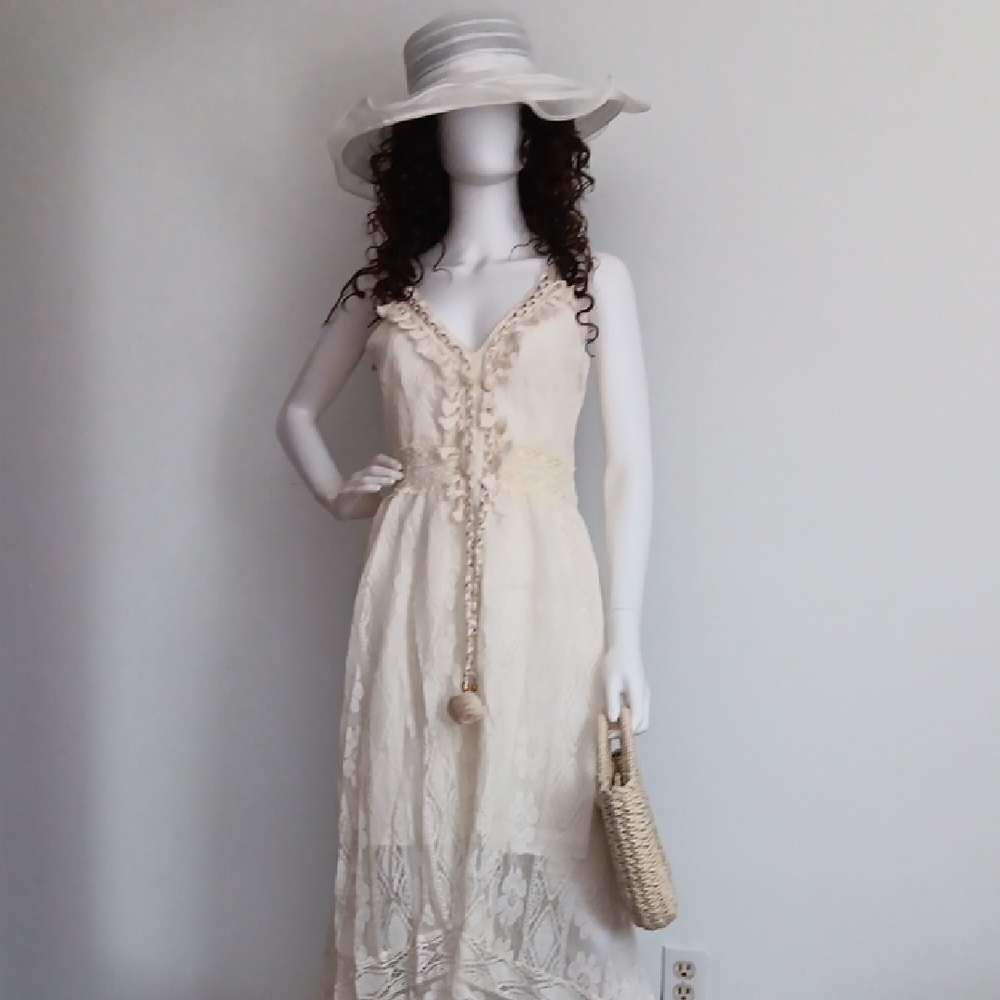 NWOT Beige Lace Spaghetti Strap Sundress